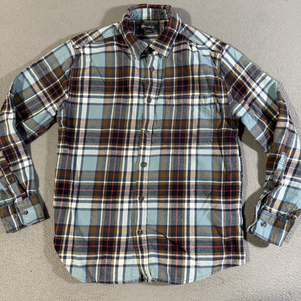 Eddie Bauer Flannel Shirt Mens Medium‎ Blue Brown Plaid Button Up Long Sleeve - Picture 3 of 6